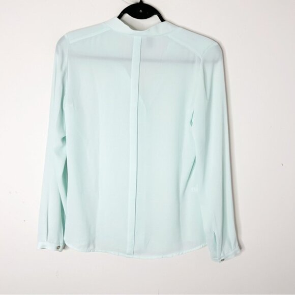 MANGO Button Down Blouse Sheer Crepe Long sleeve Mint green size XS - Picture 5 of 11